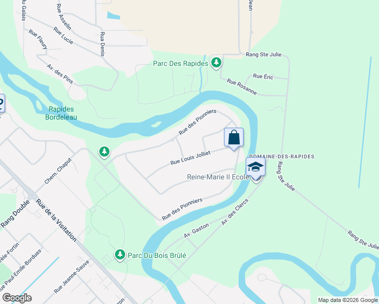 map of restaurants, bars, coffee shops, grocery stores, and more near 30 Rue Louis Jolliet in Saint-Charles-Borromée