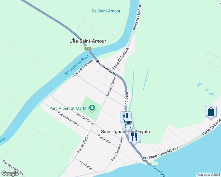 map of restaurants, bars, coffee shops, grocery stores, and more near Rue Lafortune in Saint-Ignace-de-Loyola