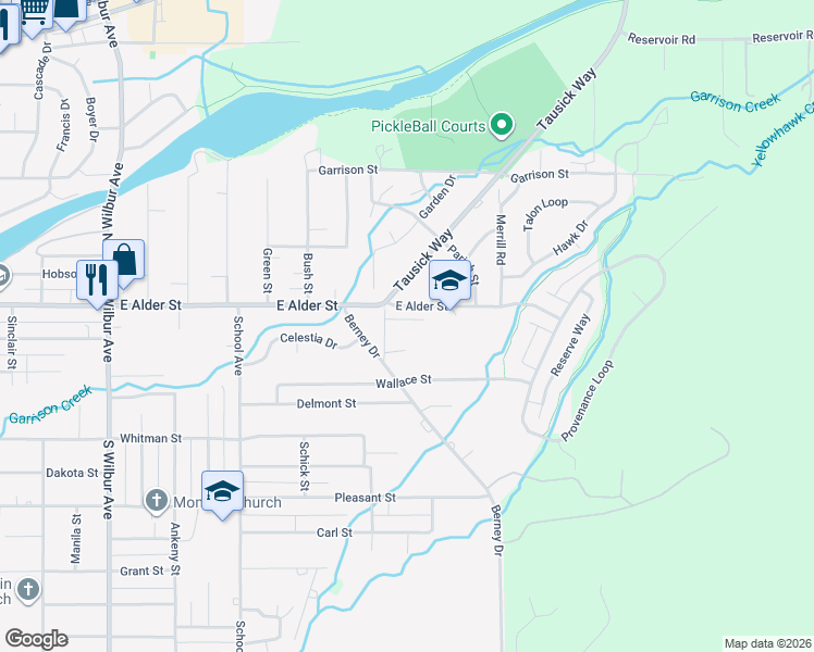 map of restaurants, bars, coffee shops, grocery stores, and more near 349 Trimble Road in Walla Walla