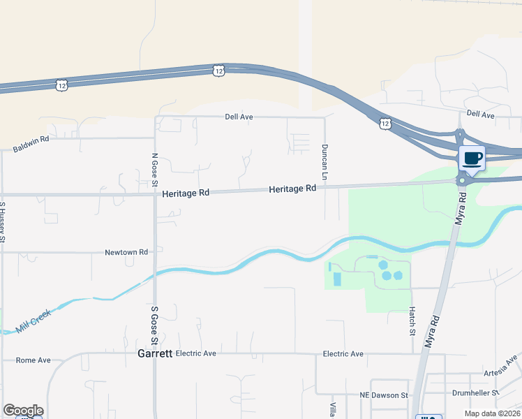 map of restaurants, bars, coffee shops, grocery stores, and more near 1801 Heritage Road in Walla Walla