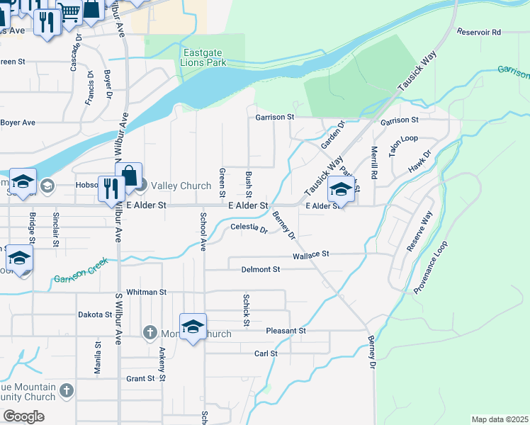map of restaurants, bars, coffee shops, grocery stores, and more near 1924 East Alder Street in Walla Walla