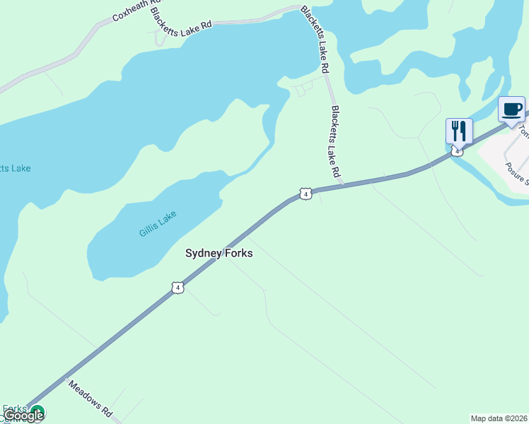 map of restaurants, bars, coffee shops, grocery stores, and more near 2450 Kings Road in Sydney Forks