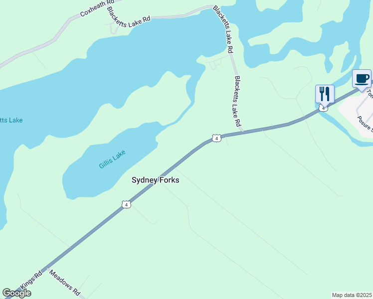 map of restaurants, bars, coffee shops, grocery stores, and more near 2450 Kings Road in Sydney Forks