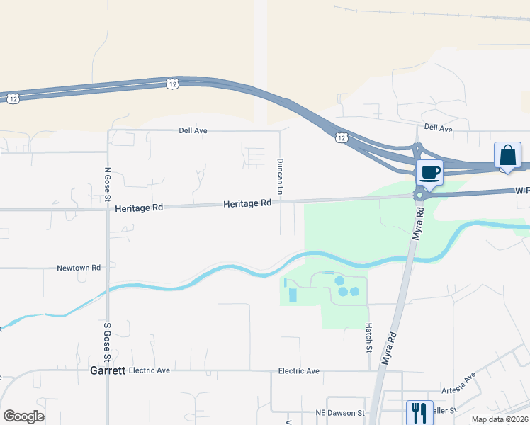 map of restaurants, bars, coffee shops, grocery stores, and more near 199 Heritage Road in Walla Walla