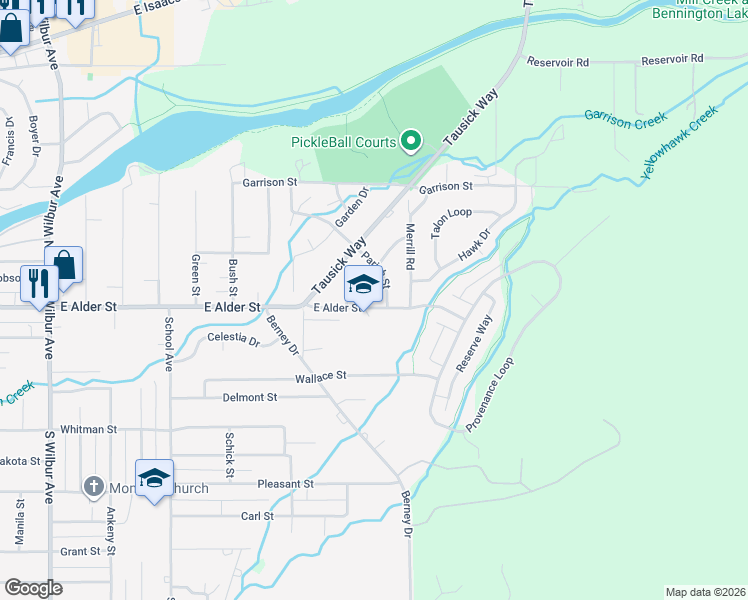 map of restaurants, bars, coffee shops, grocery stores, and more near 2081 East Alder Street in Walla Walla