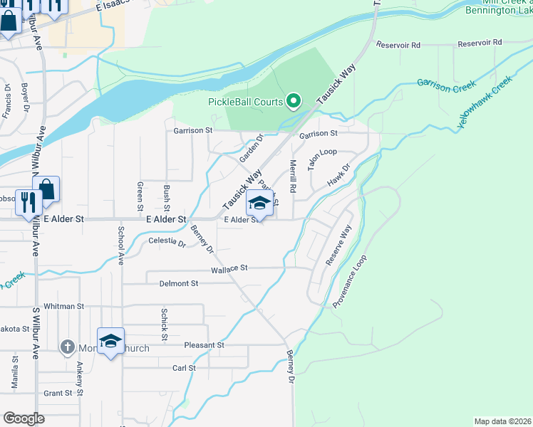 map of restaurants, bars, coffee shops, grocery stores, and more near 2081 East Alder Street in Walla Walla