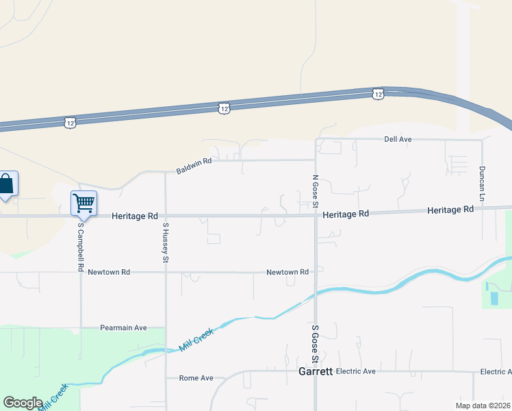map of restaurants, bars, coffee shops, grocery stores, and more near 2358 Heritage Road in Walla Walla