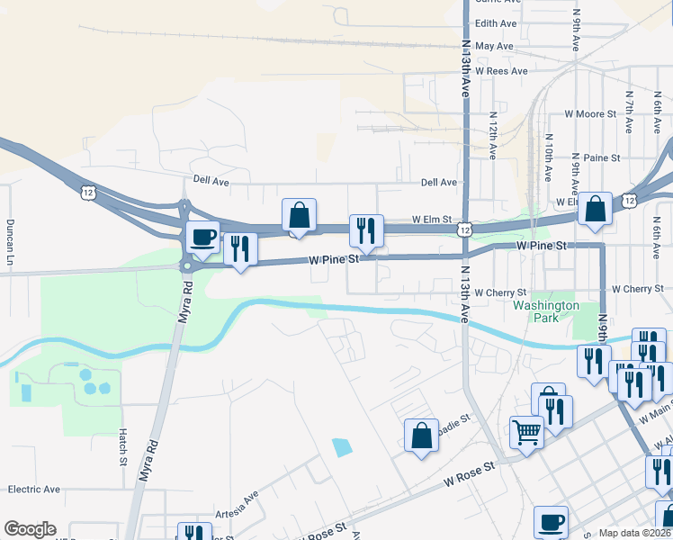 map of restaurants, bars, coffee shops, grocery stores, and more near 716 Irene Street in Walla Walla