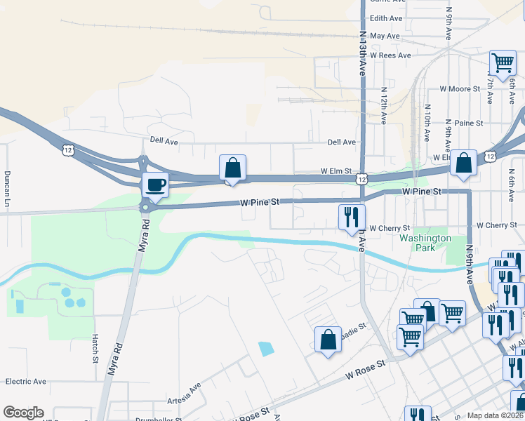 map of restaurants, bars, coffee shops, grocery stores, and more near 716 Irene Street in Walla Walla
