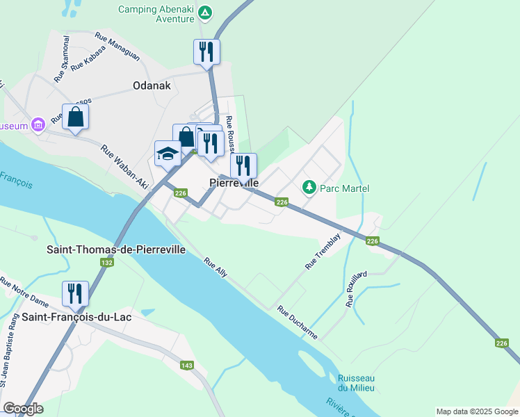 map of restaurants, bars, coffee shops, grocery stores, and more near Rue Thibault in Pierreville
