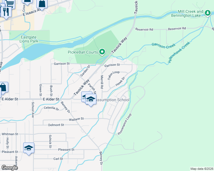map of restaurants, bars, coffee shops, grocery stores, and more near 205 Merrill Road in Walla Walla