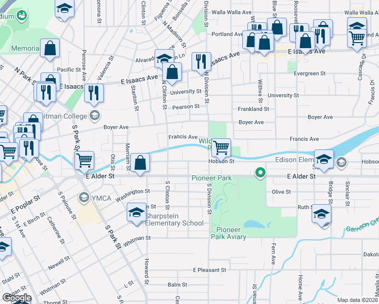 map of restaurants, bars, coffee shops, grocery stores, and more near 839 Hobson Street in Walla Walla