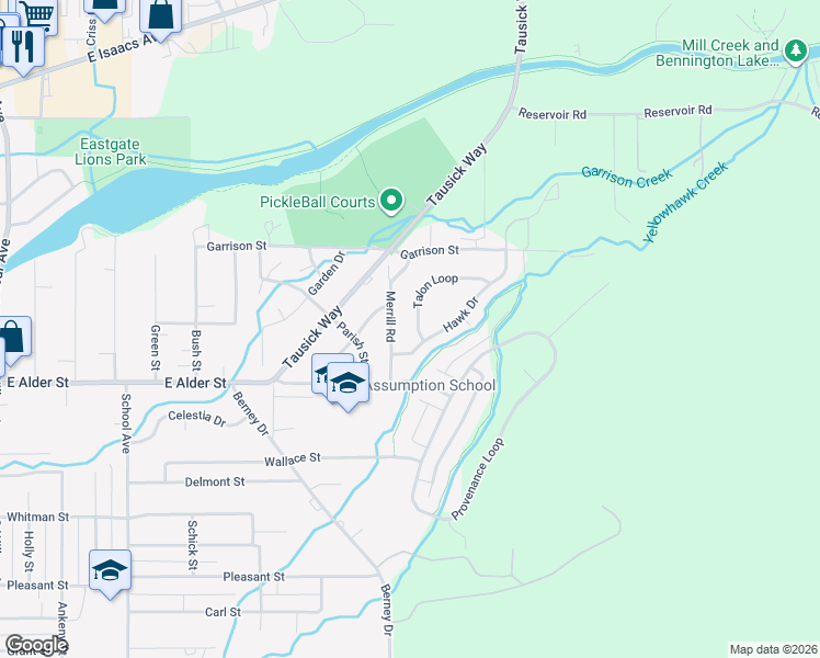 map of restaurants, bars, coffee shops, grocery stores, and more near 205 Merrill Road in Walla Walla