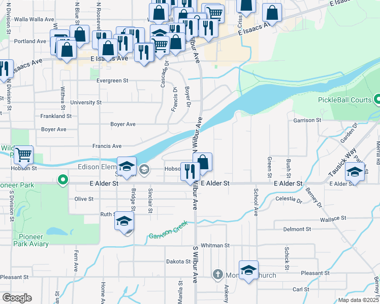 map of restaurants, bars, coffee shops, grocery stores, and more near 150 South Wilbur Avenue in Walla Walla