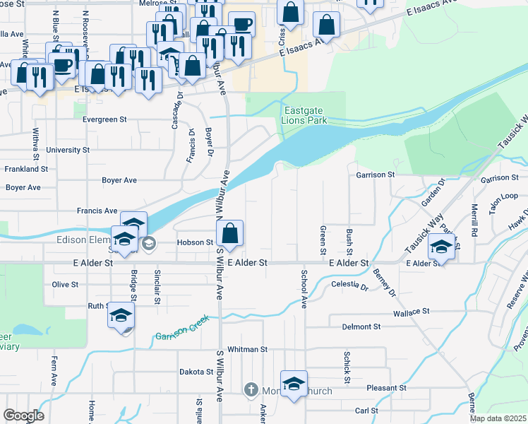 map of restaurants, bars, coffee shops, grocery stores, and more near 170 Laurel Street in Walla Walla