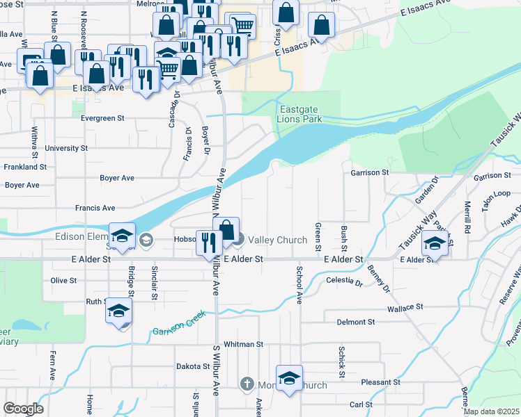 map of restaurants, bars, coffee shops, grocery stores, and more near 170 Laurel Street in Walla Walla