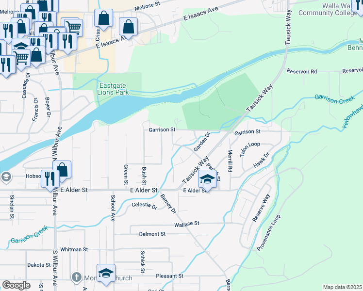 map of restaurants, bars, coffee shops, grocery stores, and more near 2028 Garrison Street in Walla Walla