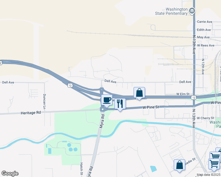 map of restaurants, bars, coffee shops, grocery stores, and more near 1491 Dell Avenue in Walla Walla