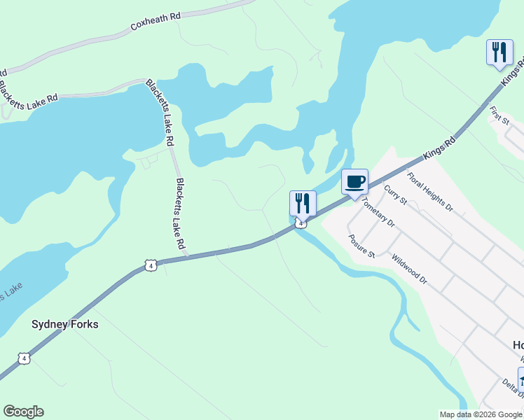 map of restaurants, bars, coffee shops, grocery stores, and more near Spanish River Court in Sydney Forks