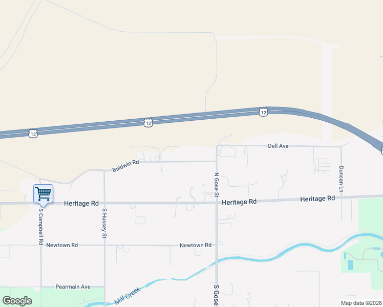 map of restaurants, bars, coffee shops, grocery stores, and more near 90 Baldwin Road in Walla Walla