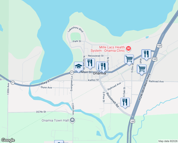 map of restaurants, bars, coffee shops, grocery stores, and more near in Onamia