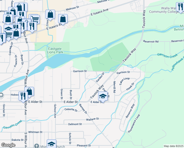 map of restaurants, bars, coffee shops, grocery stores, and more near 2028 Garrison Street in Walla Walla