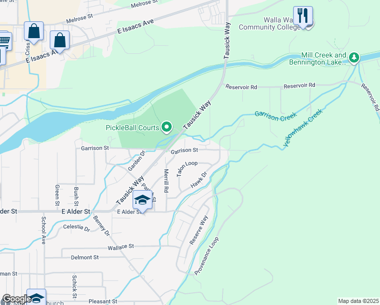 map of restaurants, bars, coffee shops, grocery stores, and more near 2308 Garrison Street in Walla Walla
