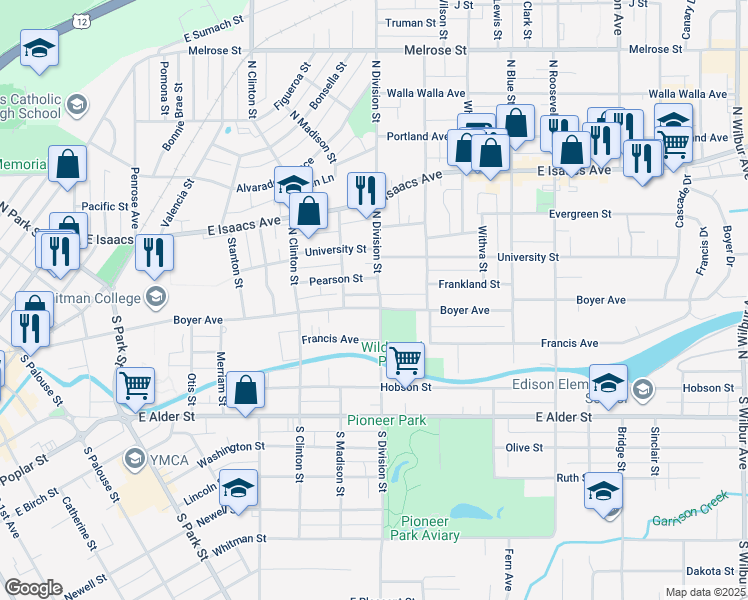 map of restaurants, bars, coffee shops, grocery stores, and more near 829 Boyer Avenue in Walla Walla