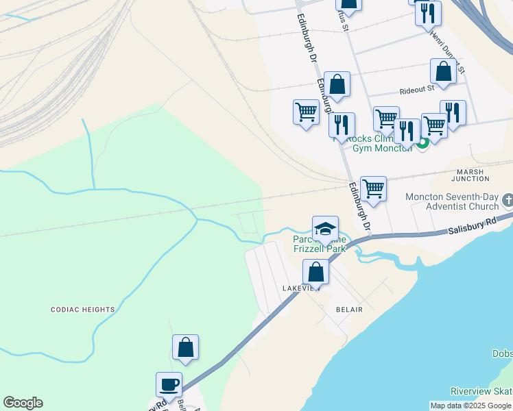 map of restaurants, bars, coffee shops, grocery stores, and more near 9 Bentley Avenue in Moncton