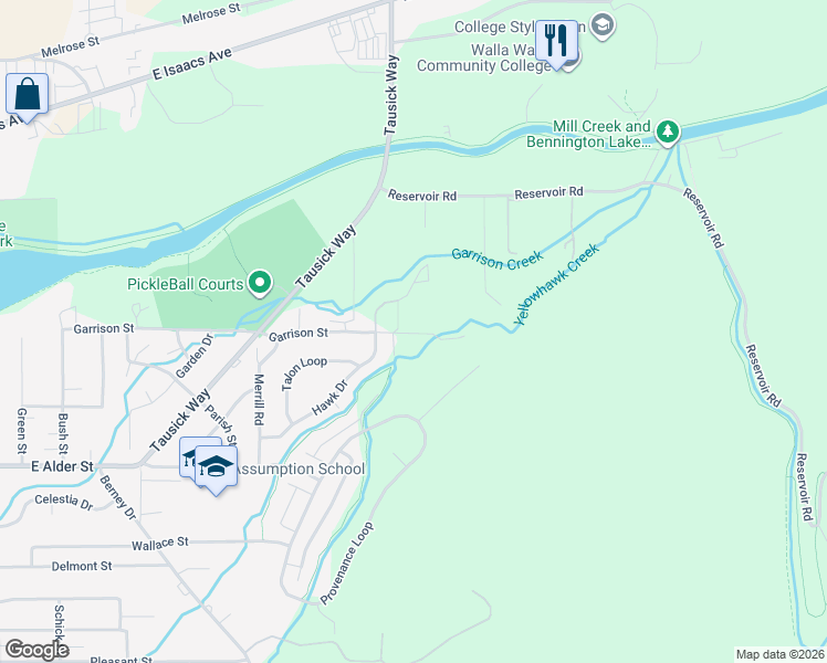 map of restaurants, bars, coffee shops, grocery stores, and more near 2501-2505 Greenwood Lane in Walla Walla