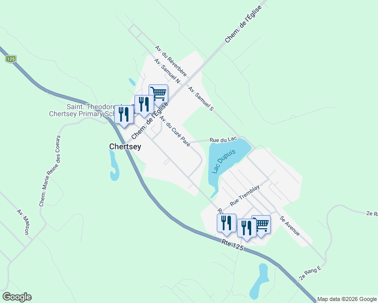 map of restaurants, bars, coffee shops, grocery stores, and more near Avenue du Curé Paré in Lanaudière