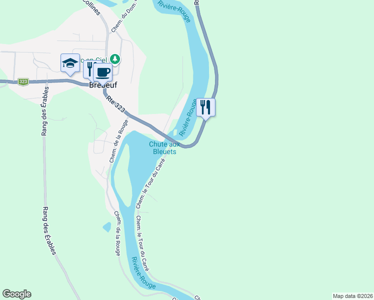 map of restaurants, bars, coffee shops, grocery stores, and more near 155a Québec 323 in Brébeuf