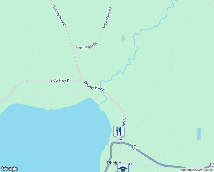 map of restaurants, bars, coffee shops, grocery stores, and more near 4662 County Highway East in Phelps