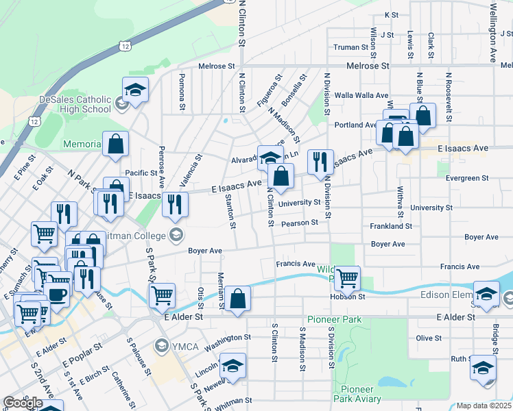 map of restaurants, bars, coffee shops, grocery stores, and more near 208 Fulton Street in Walla Walla