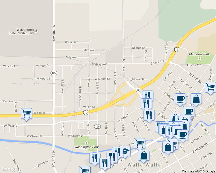 map of restaurants, bars, coffee shops, grocery stores, and more near 716 North 7th Avenue in Walla Walla