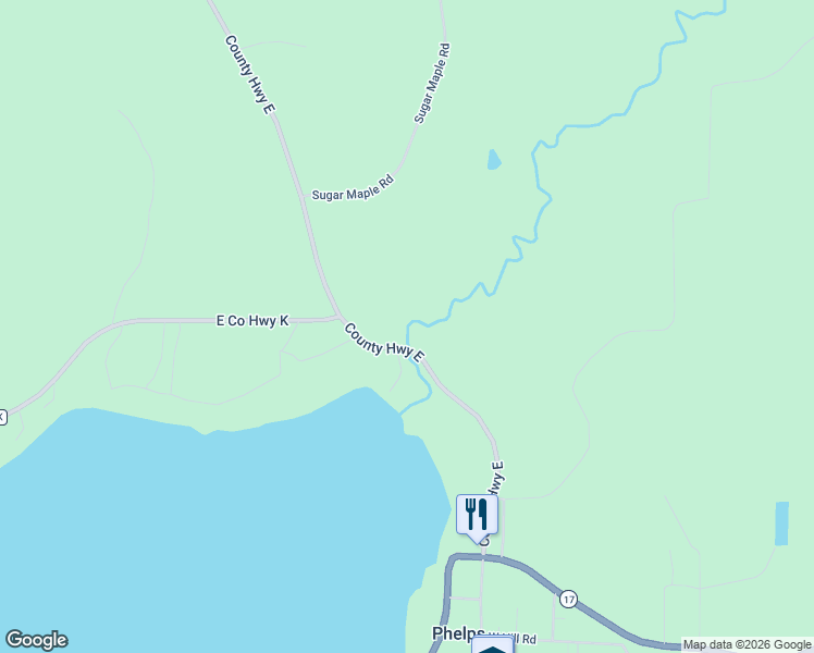 map of restaurants, bars, coffee shops, grocery stores, and more near 4662 County Highway East in Phelps