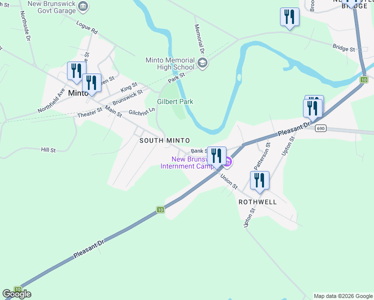 map of restaurants, bars, coffee shops, grocery stores, and more near 10 Coakley Lane in Minto