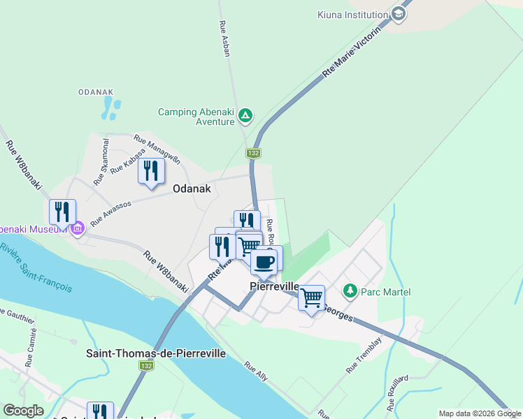 map of restaurants, bars, coffee shops, grocery stores, and more near 112 Rue Maurault in Pierreville