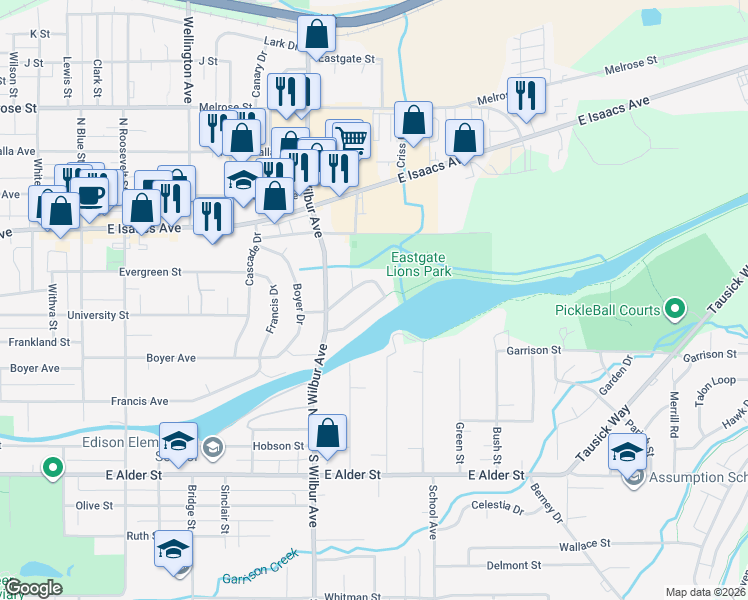 map of restaurants, bars, coffee shops, grocery stores, and more near 1652 Cambridge Drive in Walla Walla