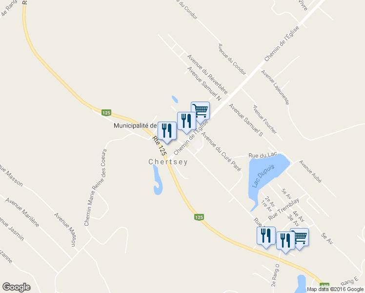 map of restaurants, bars, coffee shops, grocery stores, and more near 436 Chemin de l'Église in Chertsey