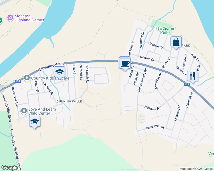 map of restaurants, bars, coffee shops, grocery stores, and more near 90 Redwater Drive in Riverview