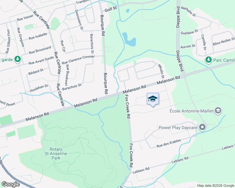 map of restaurants, bars, coffee shops, grocery stores, and more near Melanson Road in Dieppe