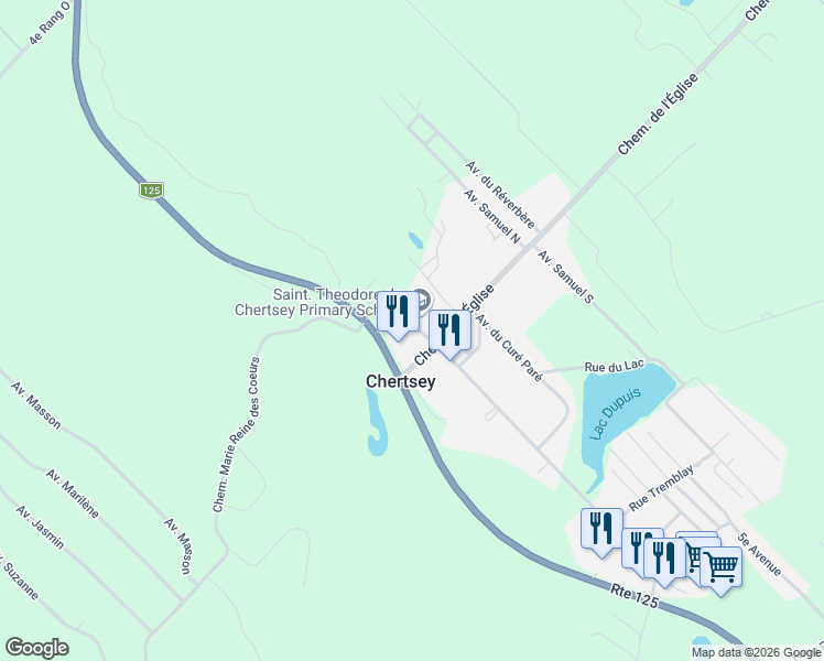 map of restaurants, bars, coffee shops, grocery stores, and more near 7861 Rue Principale in Chertsey