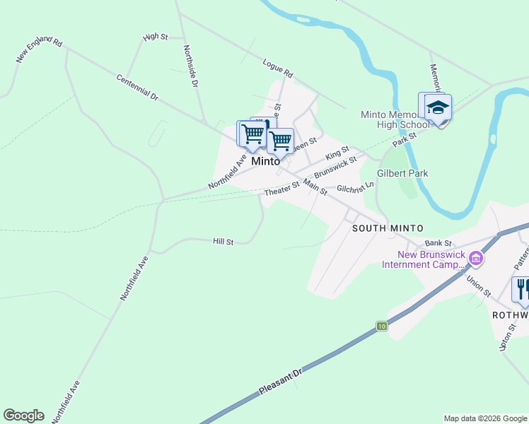 map of restaurants, bars, coffee shops, grocery stores, and more near 1 Hill Street in Minto