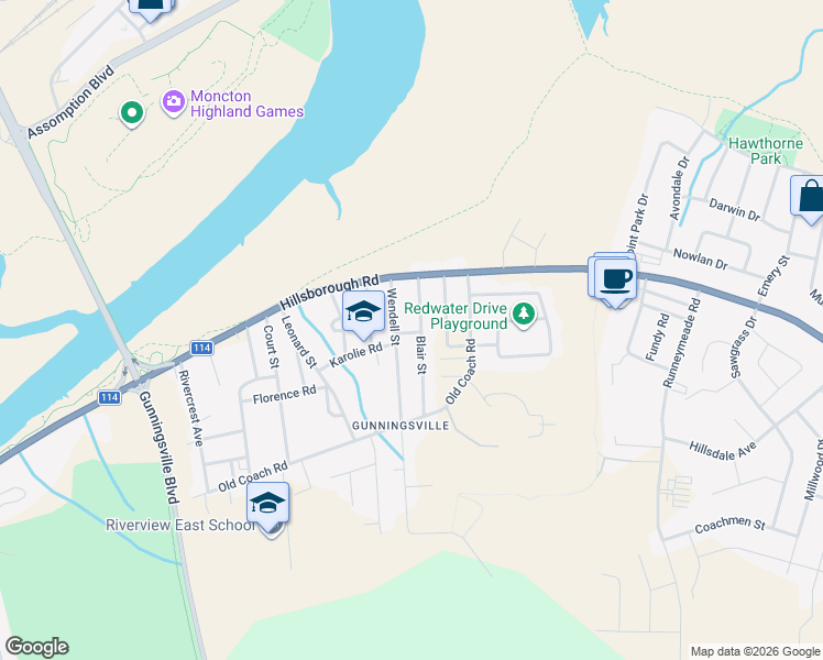 map of restaurants, bars, coffee shops, grocery stores, and more near in Riverview