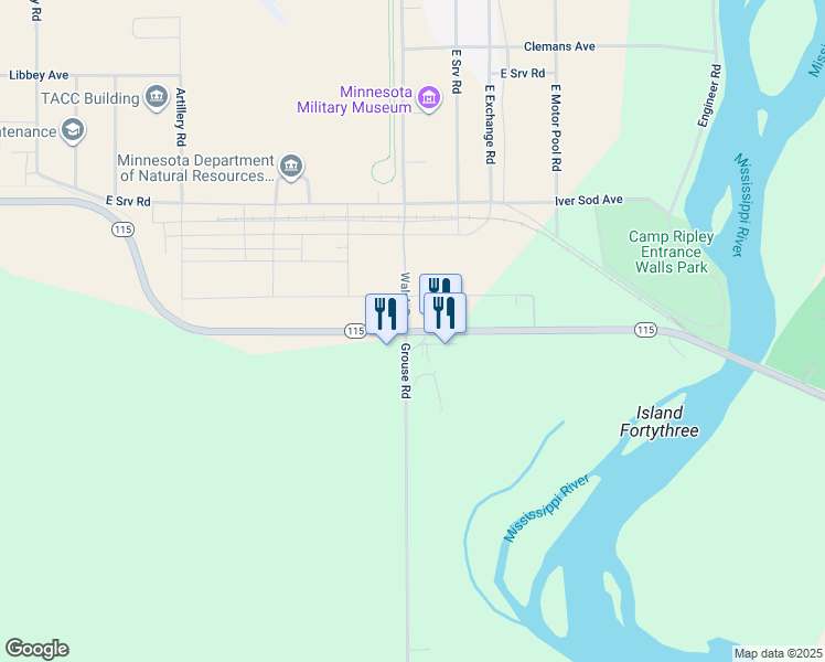 map of restaurants, bars, coffee shops, grocery stores, and more near 15000 Highway 115 in Little Falls