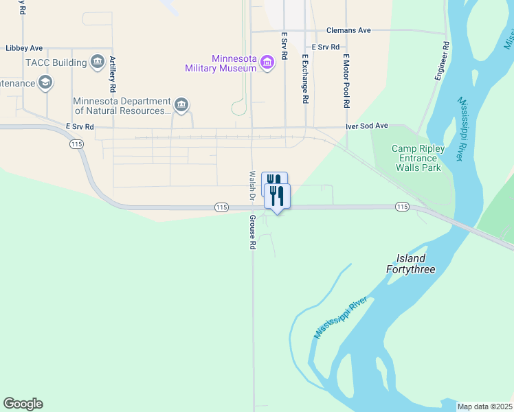 map of restaurants, bars, coffee shops, grocery stores, and more near 15000 Highway 115 in Little Falls