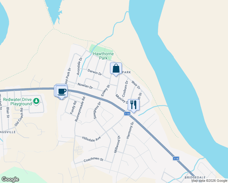 map of restaurants, bars, coffee shops, grocery stores, and more near 85 Muncey Drive in Riverview