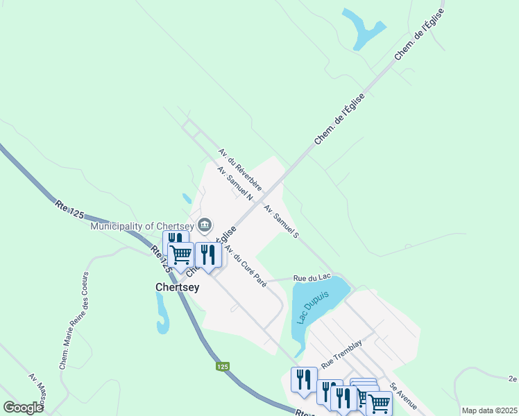 map of restaurants, bars, coffee shops, grocery stores, and more near 700 Chemin de l'Église in Chertsey