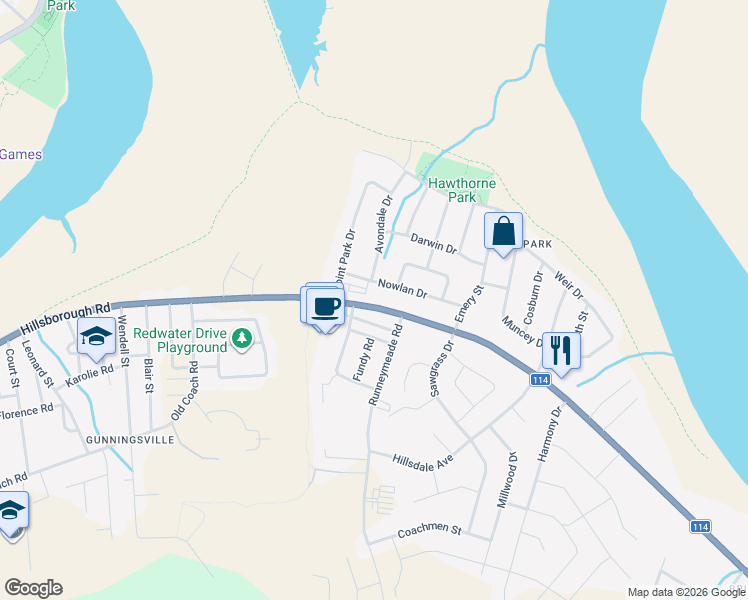 map of restaurants, bars, coffee shops, grocery stores, and more near in Riverview